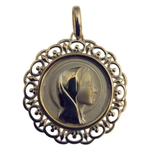 Médaille Vierge Marie en plaqué or – Bordure ajourée lisse et élégante - 30 mm