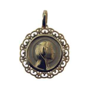Médaille Vierge Marie dorée – Bordure ajourée perlée - 20 mm