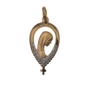 Médaille Vierge Marie en plaqué or 18 carats sertie de pierres – Grâce et protection