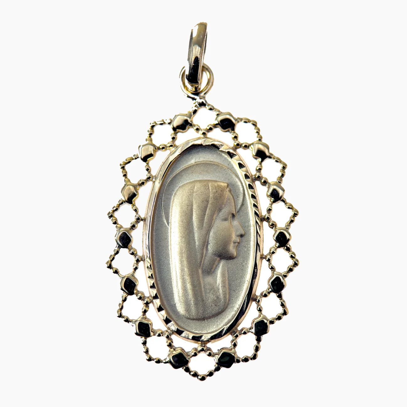 Médaille Vierge Marie ajourée ovale en plaqué or 18 carats – 30 mm