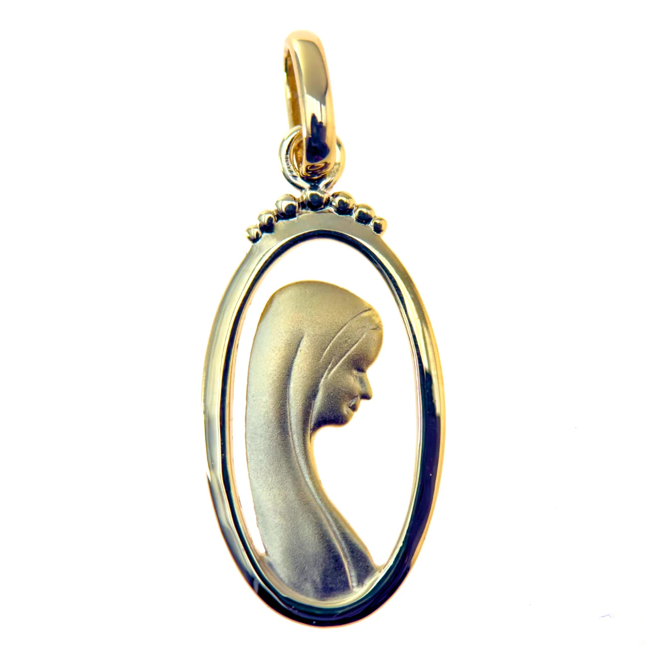 Médaille Vierge Marie ovale ajourée en plaqué or 18 carats – 16, 23 ou 30 mm