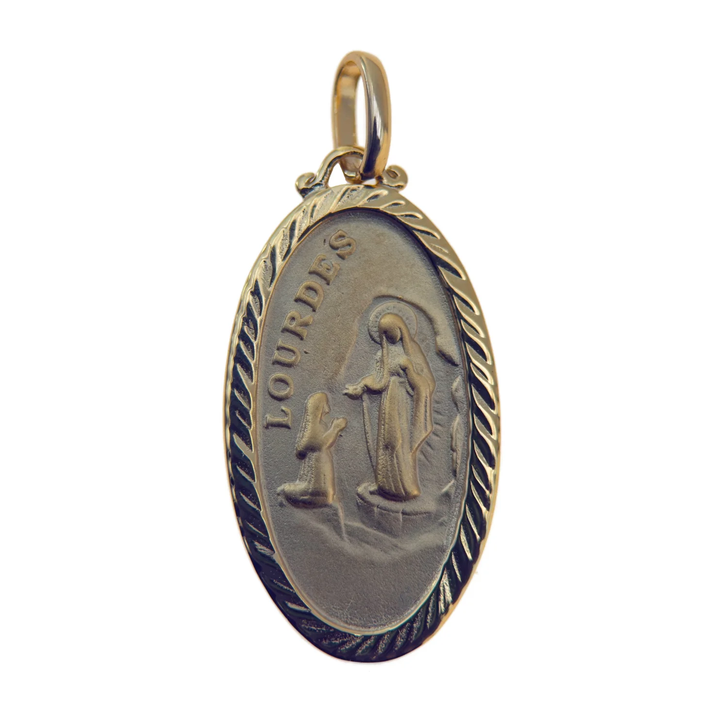 Médaille double face Vierge de Lourdes en plaqué or 18 carats – 16, 23 ou 30 mm