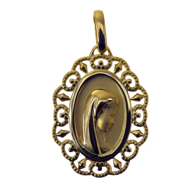 Médaille Vierge Marie ajourée en plaqué or 18 carats – 15 ou 21 mm