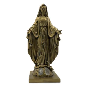 Statue Vierge Miraculeuse 40 cm – Résine finition bronze – Détails de la Médaille Miraculeuse