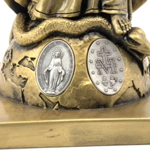 Statue Vierge Miraculeuse 40 cm – Résine finition bronze – Détails de la Médaille Miraculeuse