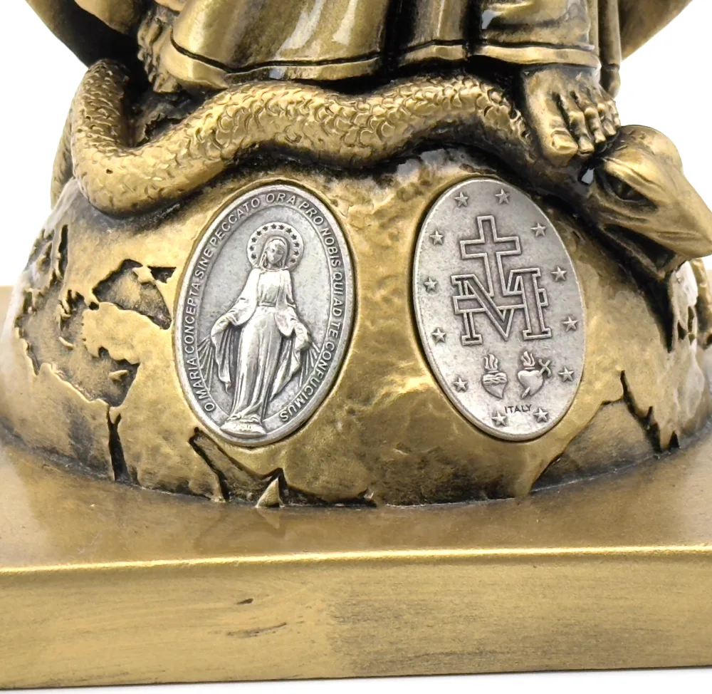 Statue Vierge Miraculeuse 40 cm – Résine finition bronze – Détails de la Médaille Miraculeuse