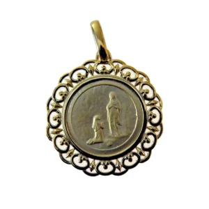 Médaille ronde Apparition de Lourdes ajourée – Plaqué or 18 carats