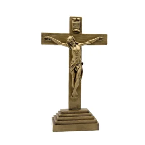 Crucifix du Christ 27 cm – Résine et poudre de marbre – Finition bronze – Pour extérieur