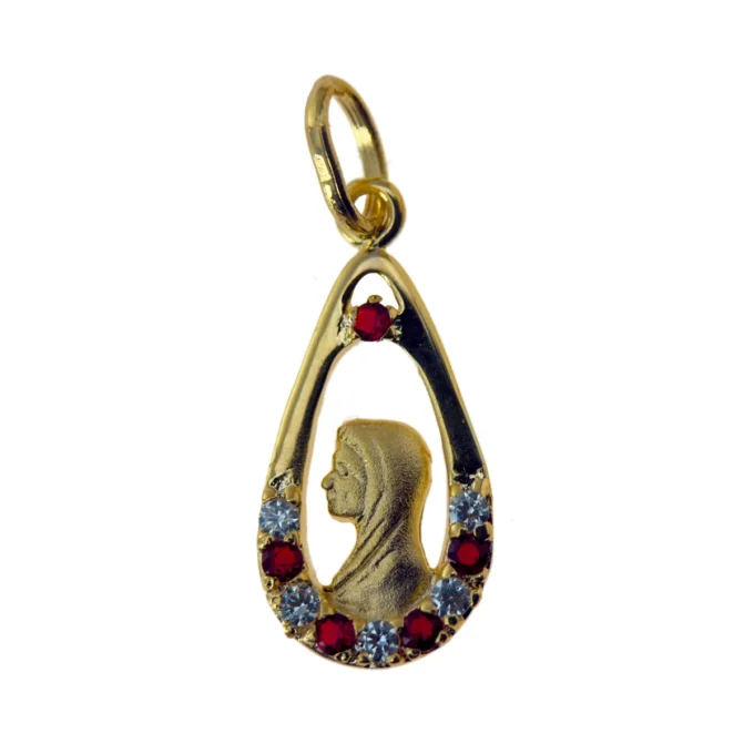Pendentif Vierge Marie sertie de pierres – Plaqué or 18 carats – 22 mm – 3 coloris