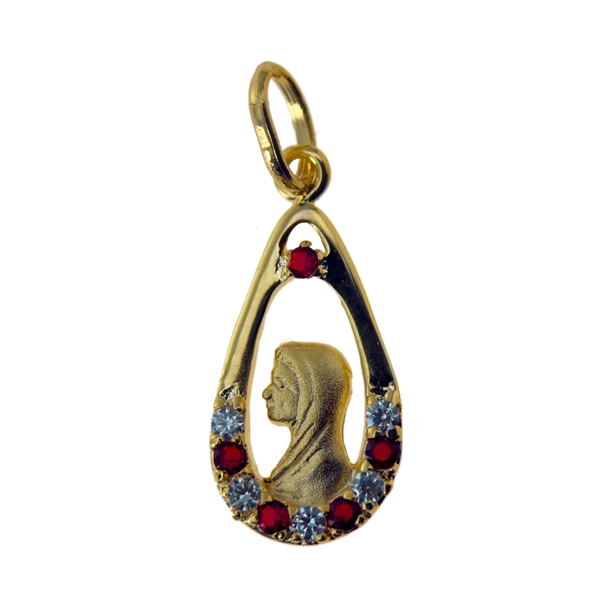 Pendentif Vierge Marie sertie de pierres – Plaqué or 18 carats – 22 mm – 3 coloris