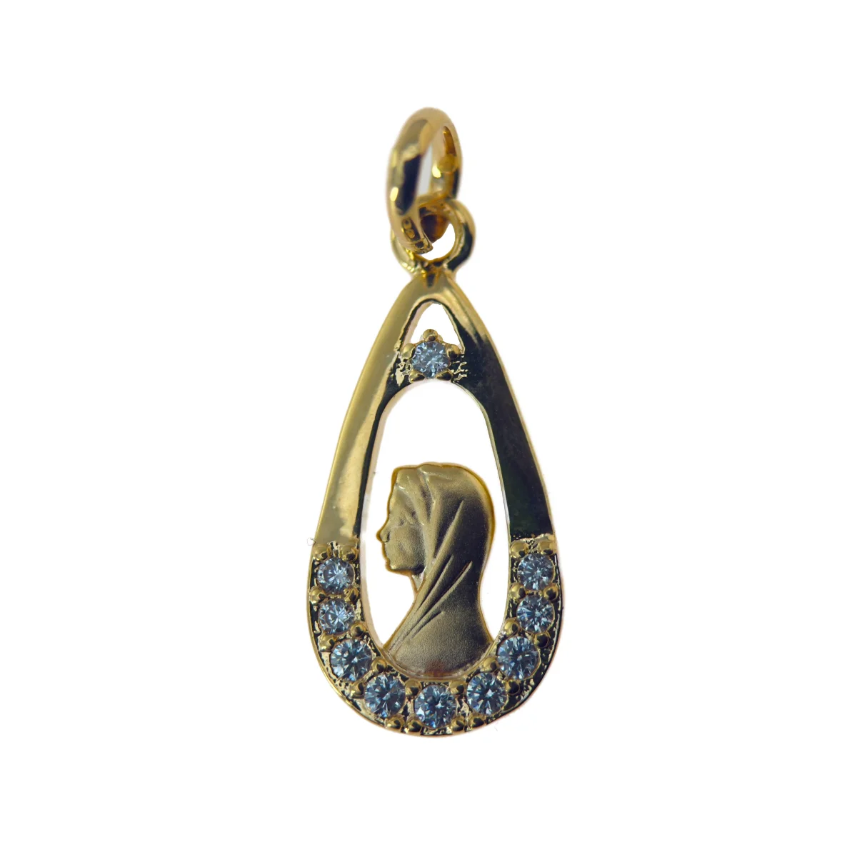 Pendentif Vierge Marie sertie de pierres – Plaqué or 18 carats – 22 mm – 3 coloris – Image 3