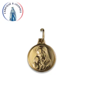Médaille Vierge à l’Enfant – Plaqué or 24 carats – 15 mm – Fabriquée à Lourdes