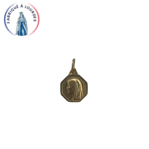 Médaille octogonale Vierge Marie – Plaqué or 18 carats – Fabriquée à Lourdes