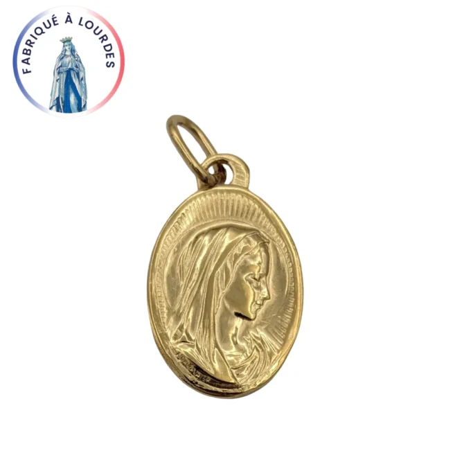 Médaille ovale Vierge Marie – Plaqué or 3 microns – 20 mm – Fabriquée à Lourdes