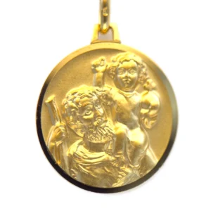 Médaille Saint Christophe portant l’Enfant Jésus – Plaqué or