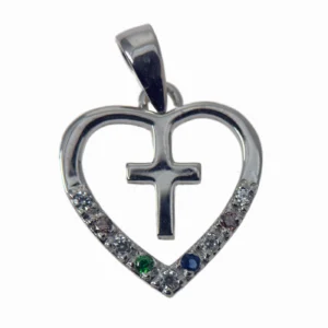 Pendentif cœur et croix en argent pierres multicolores – 17 mm