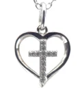Pendentif cœur et croix en Argent massif serti de pierres – 15 mm