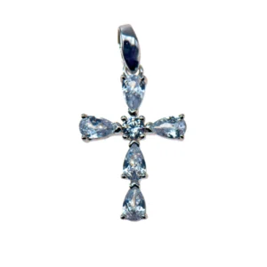 Croix argent et oxydes bleus – 20 mm