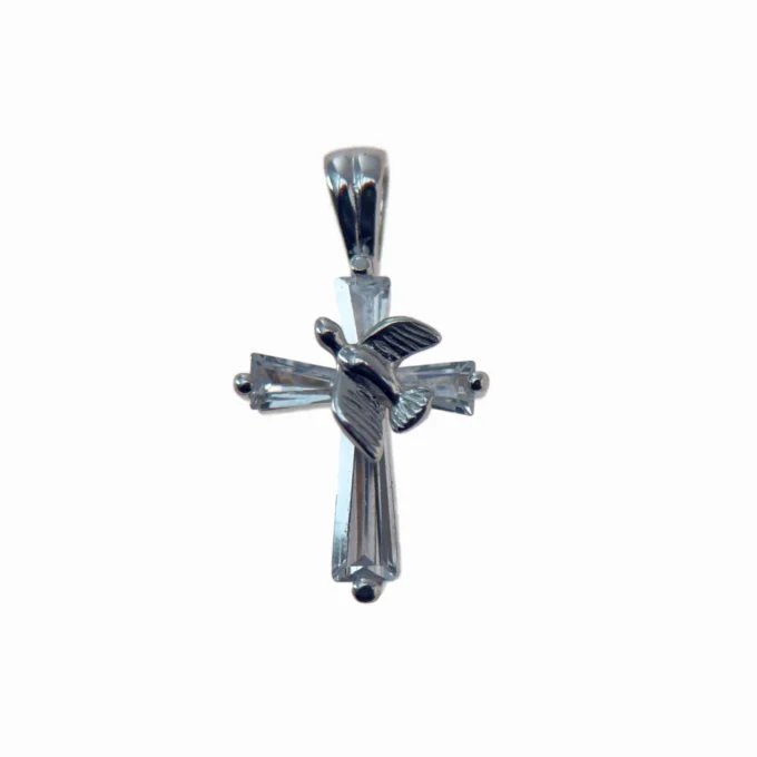 Croix argent avec colombe – Symboles de paix et de foi – 15 mm