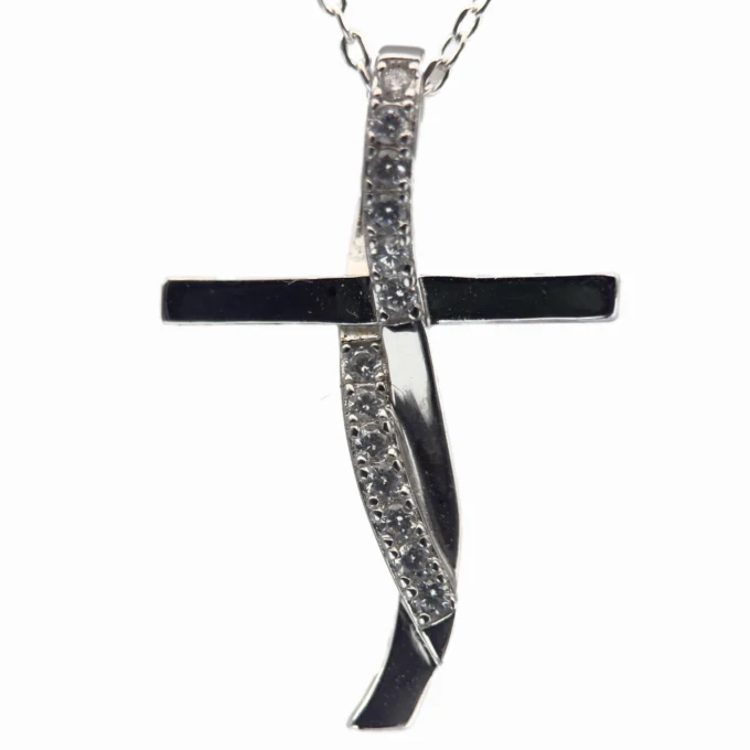 Croix moderne en argent et oxydes de zirconium