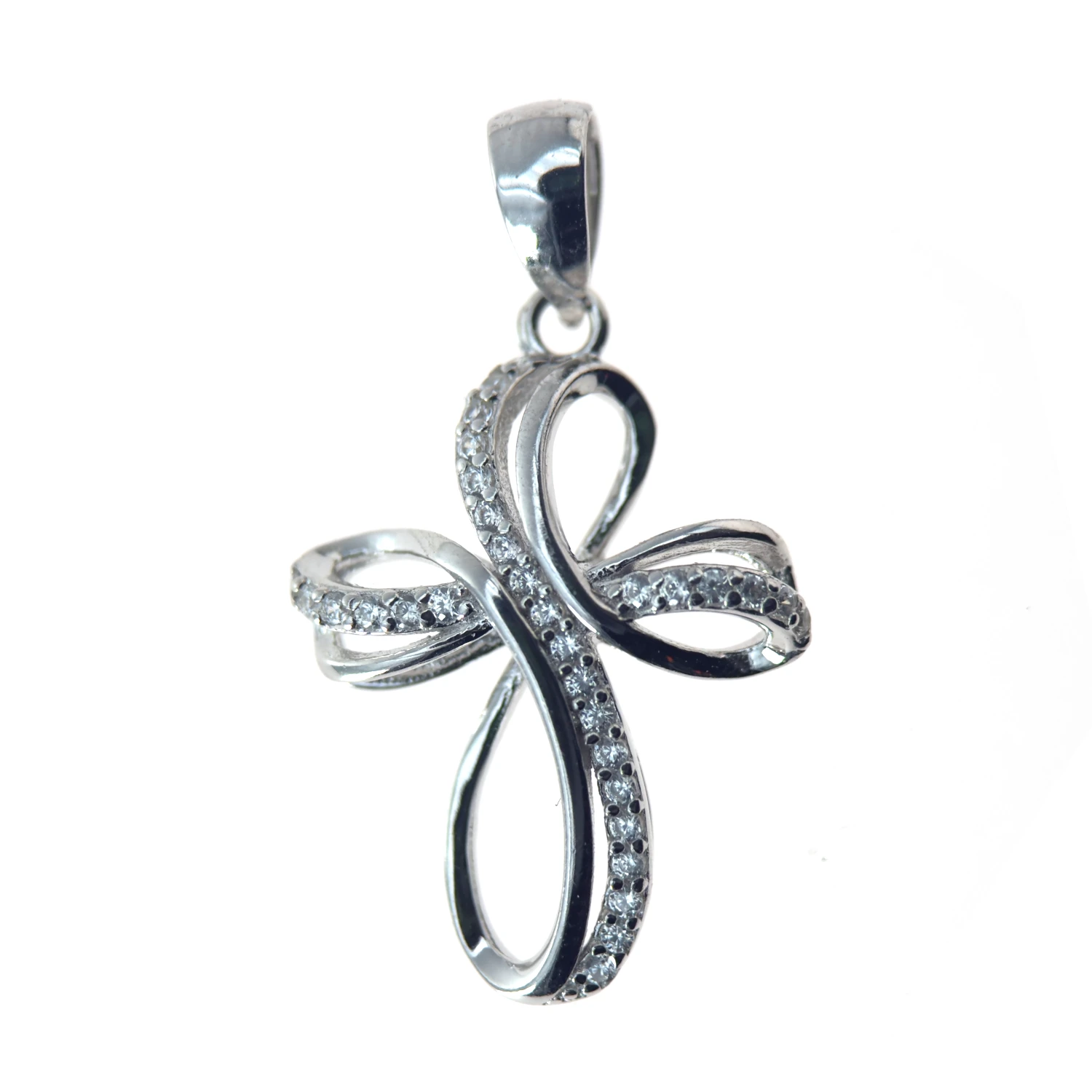 Croix argent 925 rubans entrelacés sertie d’oxydes – Foi et éternité – 20 mm