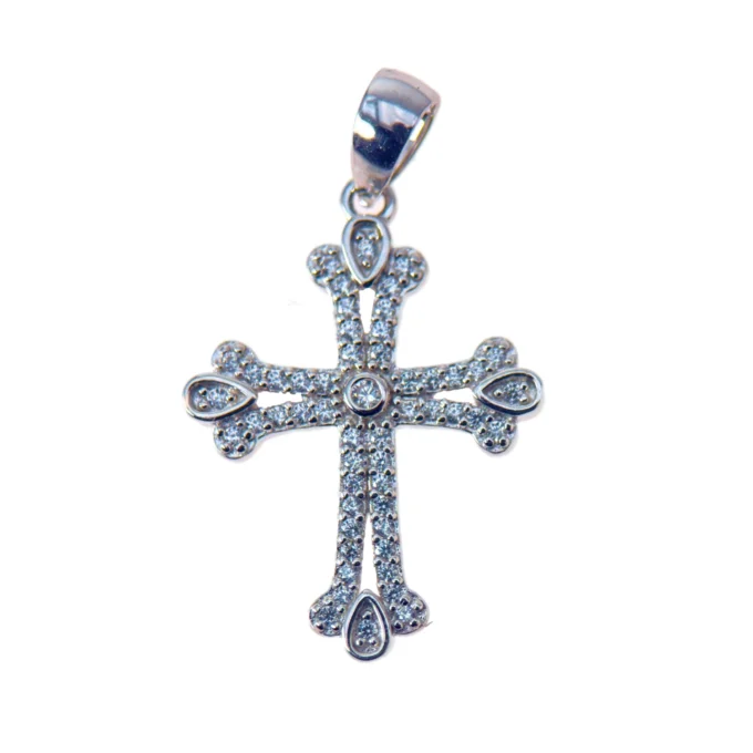 Croix en argent ornée de zircons – 21 mm
