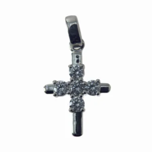 Croix argent 925 sertie d’oxydes ronds – Brillance et pureté – 18 mm