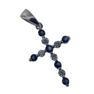 Croix argent pierres bleues et blanches – Deux tailles : 17 et 21 mm