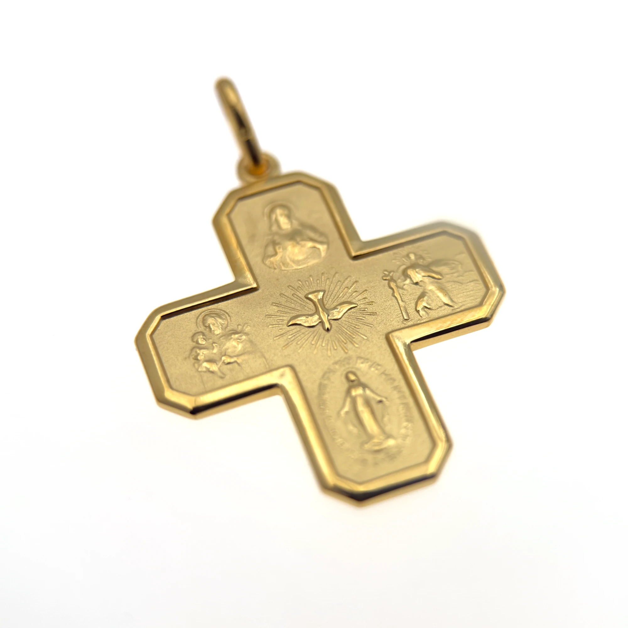 Croix religieuse en plaqué or avec saints - 25 mm