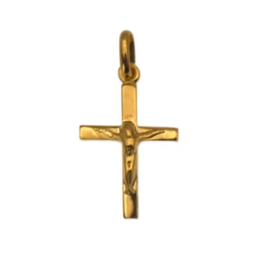 Croix avec Christ en plaqué or 18 carats – 12 ou 15 mm – Symbole de foi et de lumière