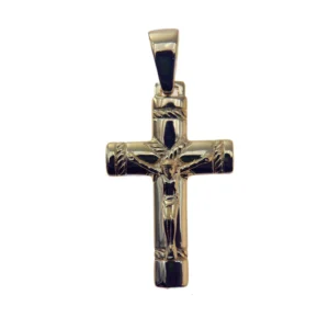 Crucifix classique en plaqué or 18 carats – Relief sculpté – 32 mm