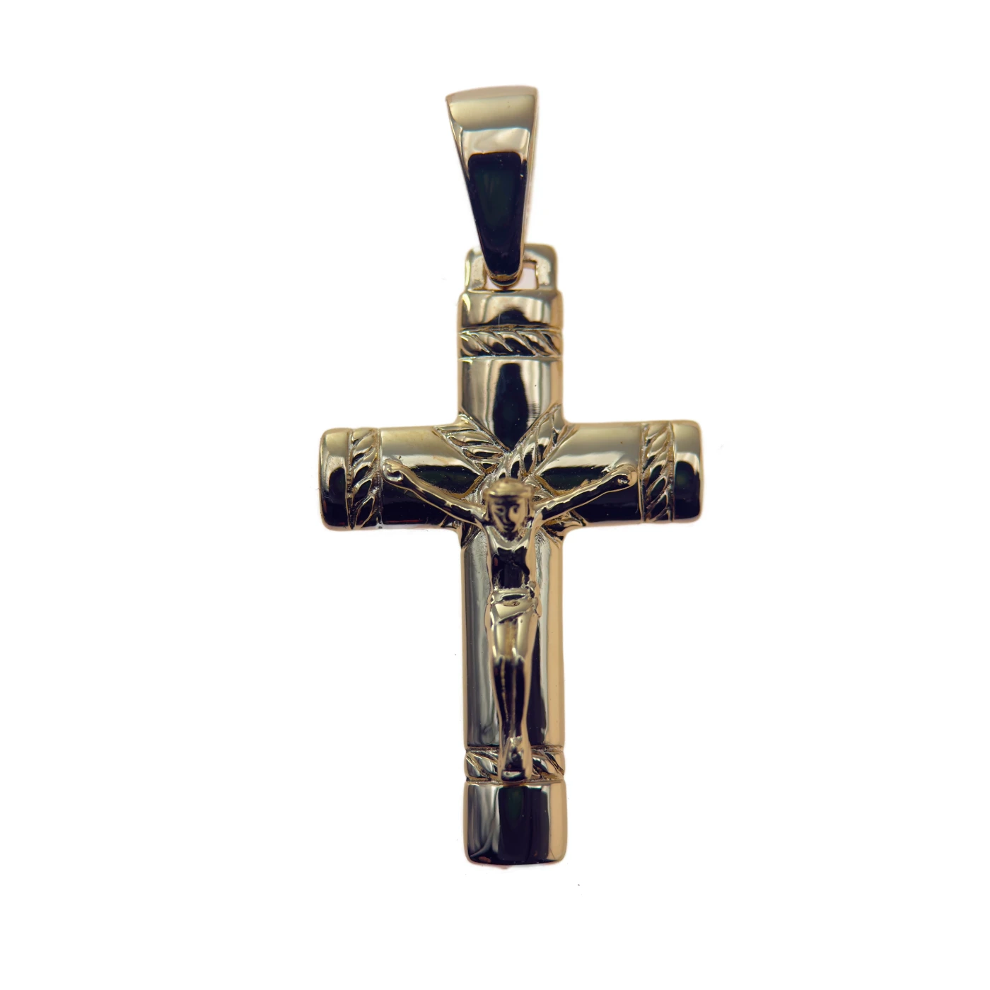 Crucifix classique en plaqué or 18 carats – Relief sculpté – 32 mm