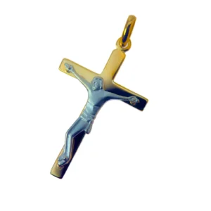 Crucifix bicolore plaqué or et argent – 33 mm