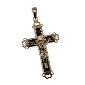 Crucifix en plaqué or et émail noir