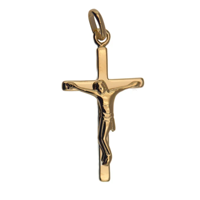 Crucifix plaqué or 18 carats – Christ sur croix lisse – 28 mm