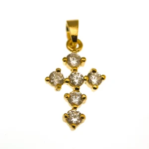 Croix plaqué or sertie d’oxydes blancs – Éclat de lumière – 16 mm