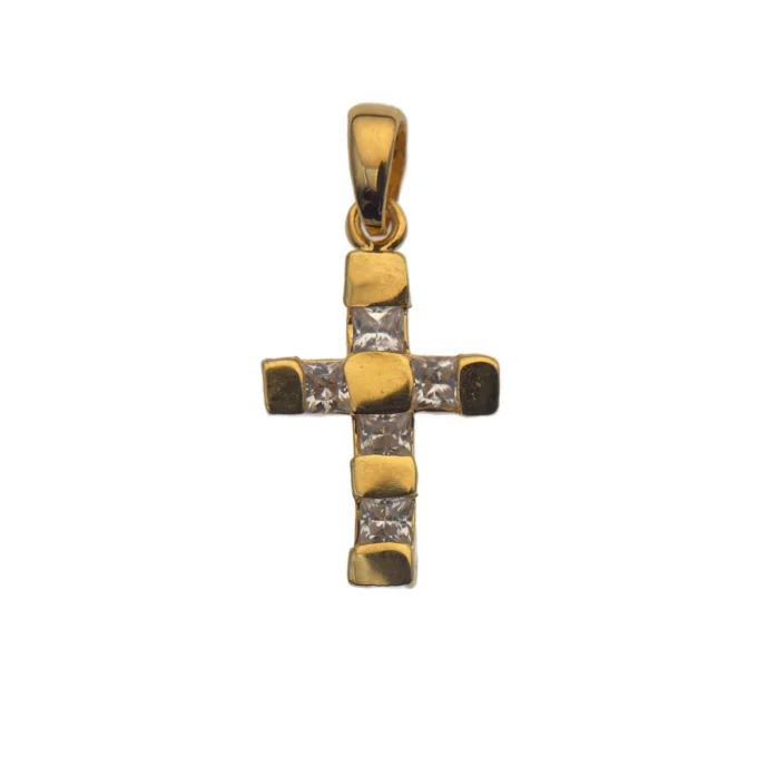 Petite croix plaqué or 18 carats sertie de pierres – 15 mm