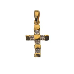 Petite croix plaqué or 18 carats sertie de pierres – 15 mm