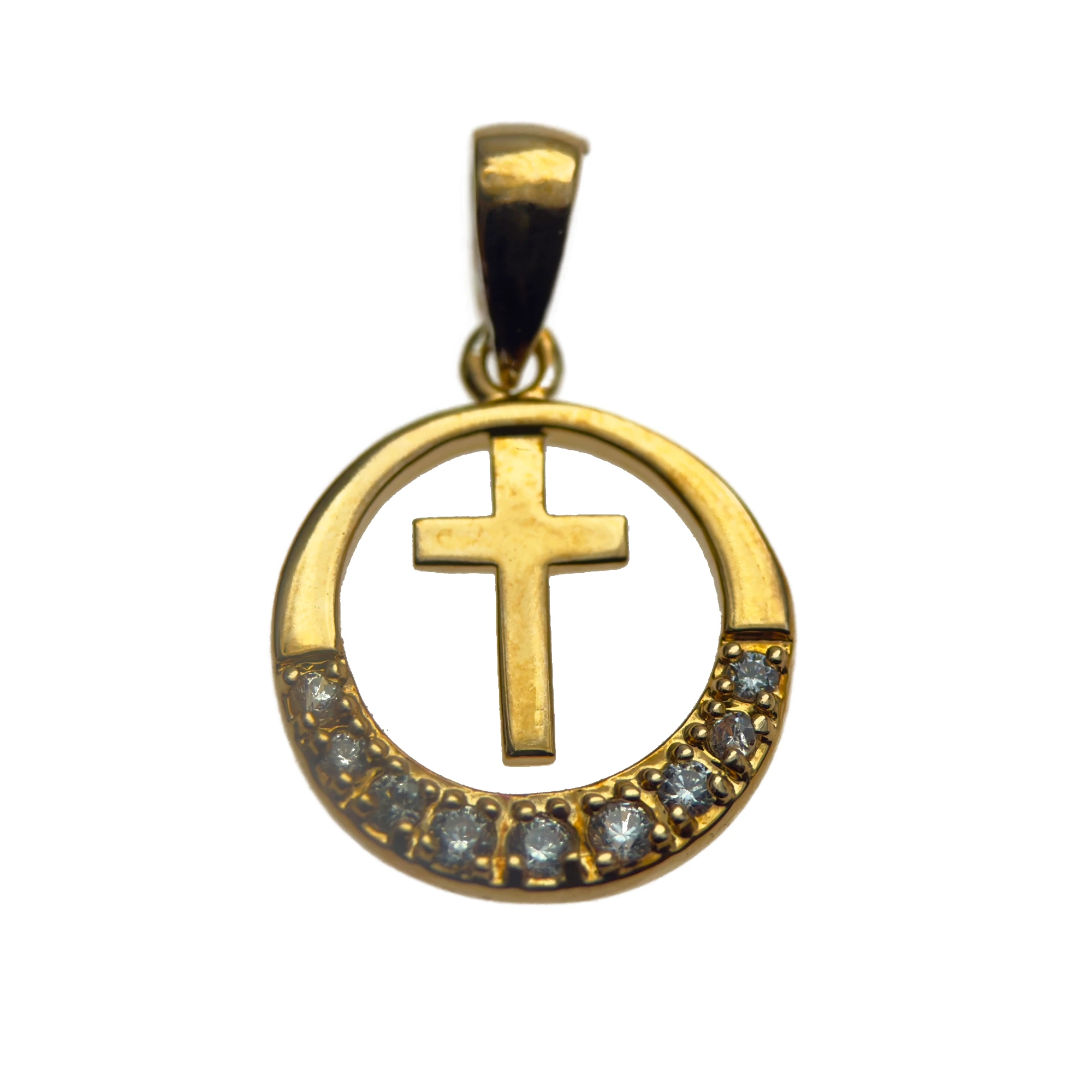 Pendentif Croix plaqué or Cercle de Lumière – Pierres Blanches