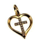 Pendentif cœur et croix en plaqué or serti de pierres – 15 mm