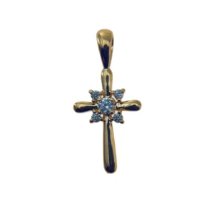 Croix plaqué or et oxydes bleue – 18 mm