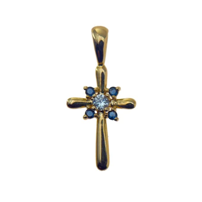 Croix plaqué or et oxydes blanche – 18 mm