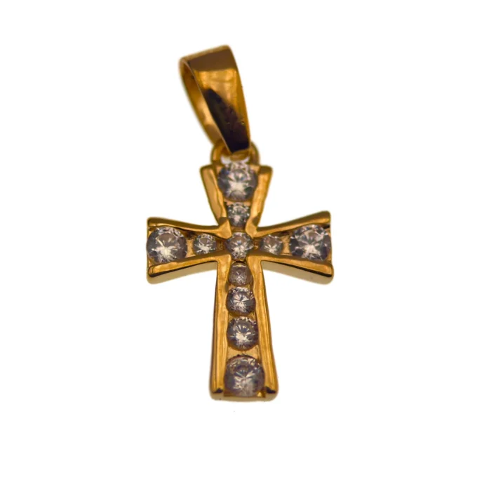 Croix plaqué or sertie d’oxydes blancs – Brillance et élégance – 15 mm