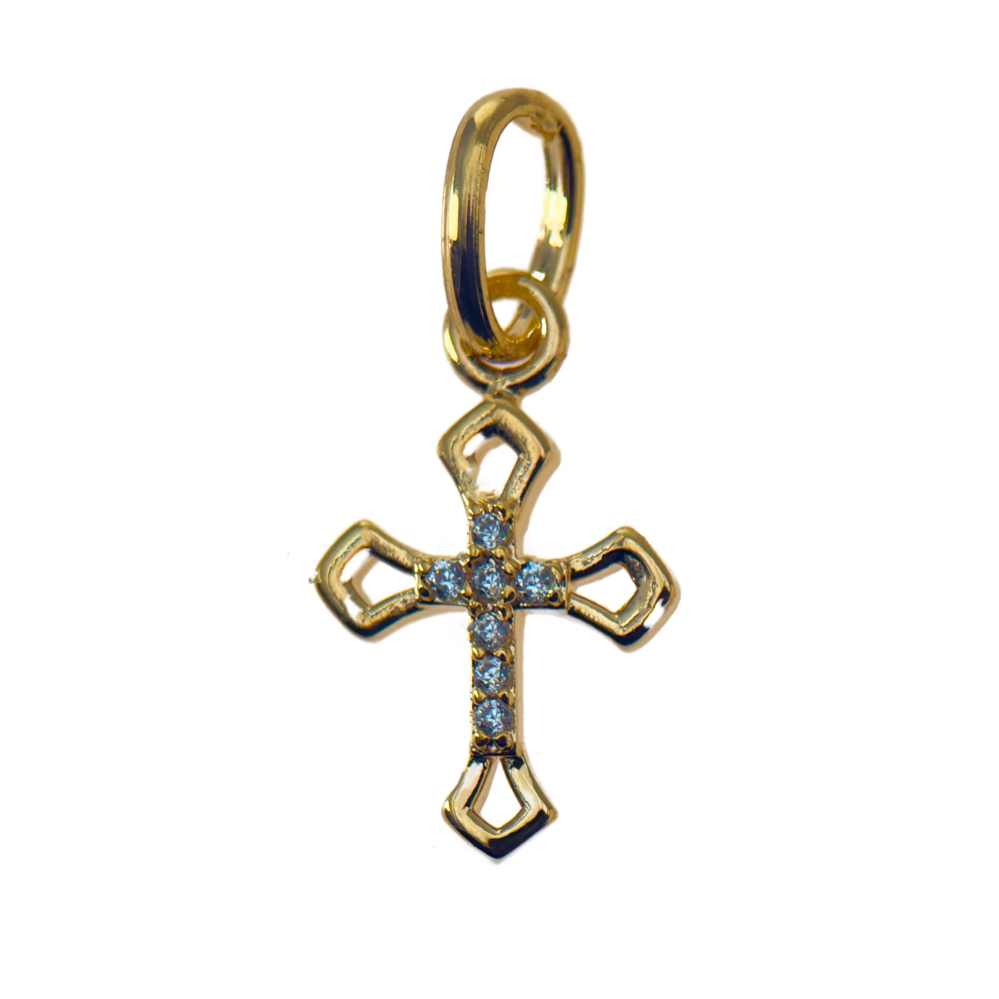 Petite croix ajourée plaqué or et oxydes blancs – 14 mm