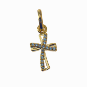 Petite croix en plaqué or sertie d’oxydes – Élégance et lumière – 14 mm