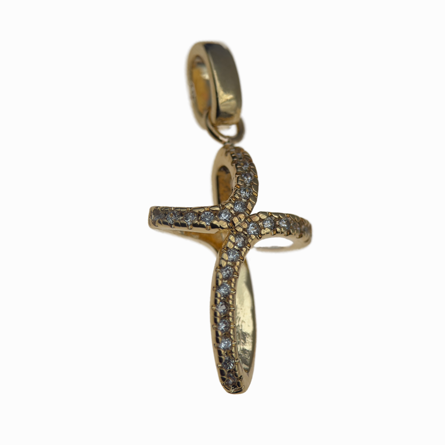 Croix plaqué or pavée d’oxydes – Design courbé moderne – 18 mm