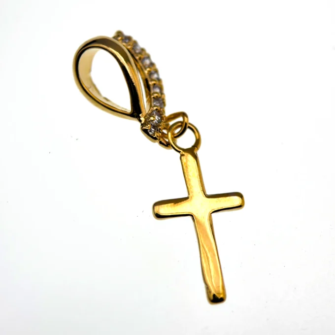 Pendentif croix en plaqué or avec attache sertie – 14 mm