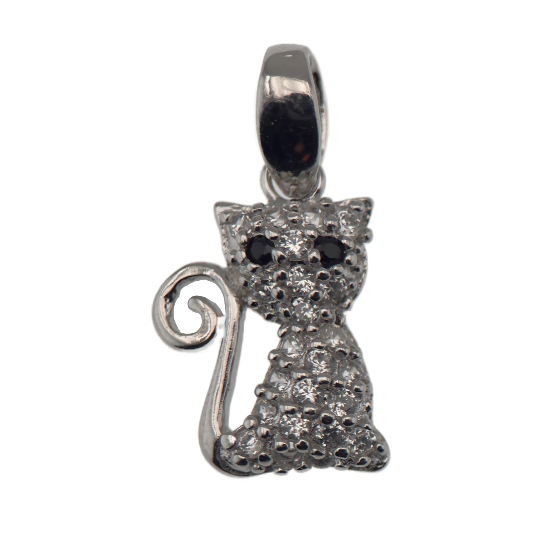 Pendentif Chat en argent strassé - 10 mm
