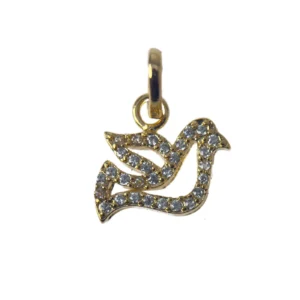 Pendentif Colombe de la Paix plaqué or 18 carats – Cristaux scintillants – 29 mm