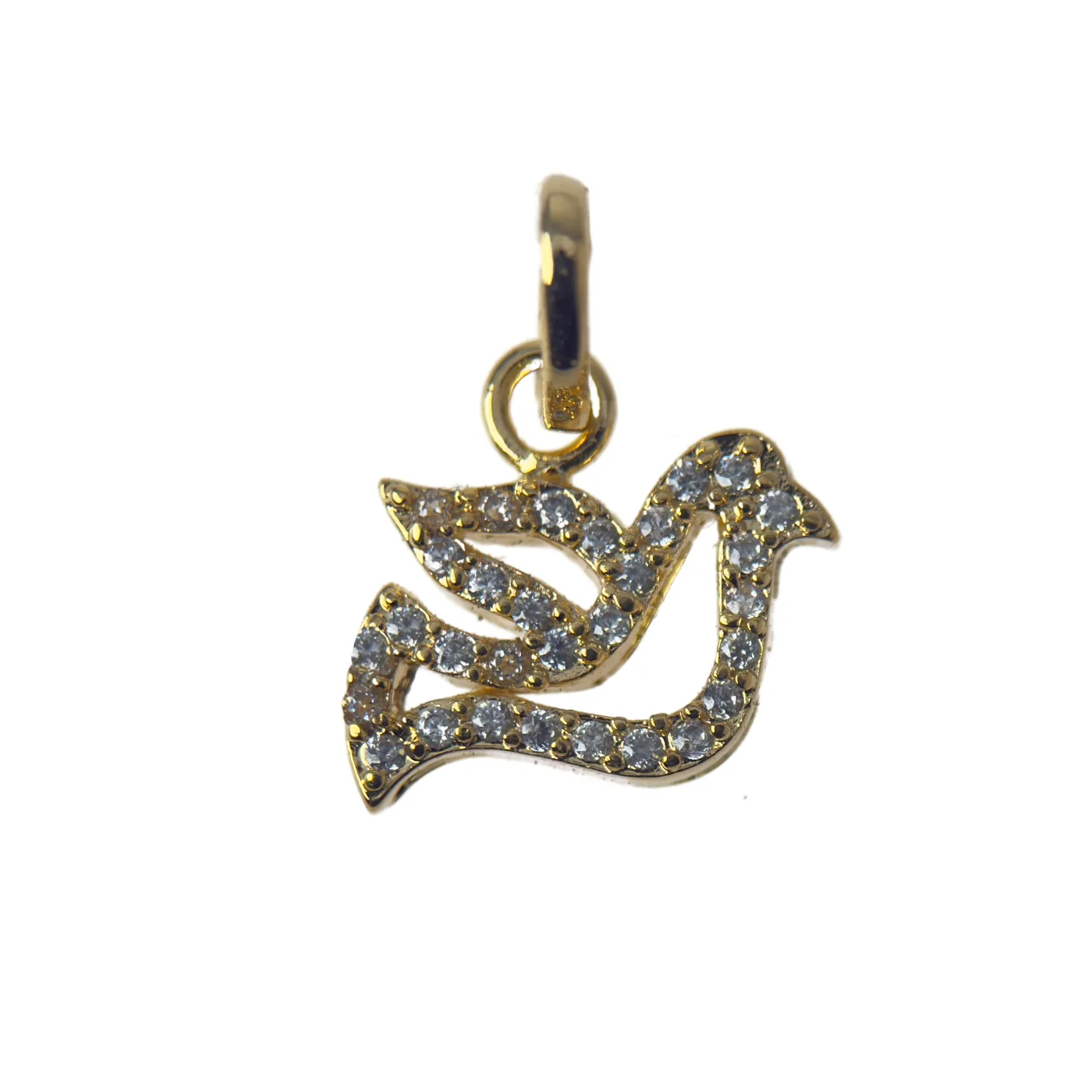 Pendentif Colombe de la Paix plaqué or 18 carats – Cristaux scintillants – 29 mm